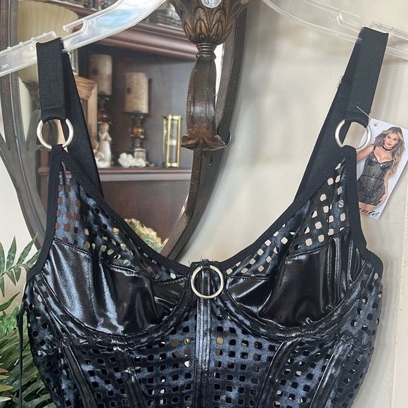 Brand New Escante Black Bondage Lingerie Thong Panty Collar Tight Cut Out - Picture 3 of 15